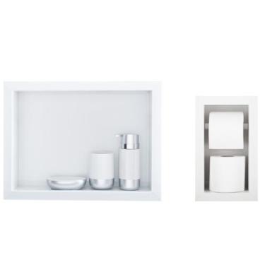 Imagem de Nicho Para Banheiro Em Porcelanato E Porta Papel Higiênico Duplo - Kit