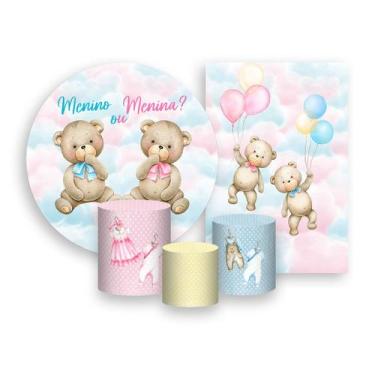 Imagem de Kit 2 Painéis De Festa + Trio De Capas Cilindro - Chá Revelação Ursinh