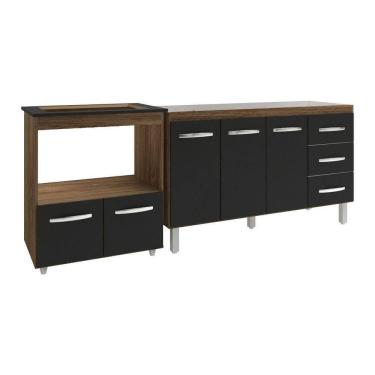 Imagem de Armário Balcão Gabinete De Pia 140 Cm Carine E Balcão Para Fogão Cooktop 4 Bocas E Forno Elétrico Evelyn Savana Preto