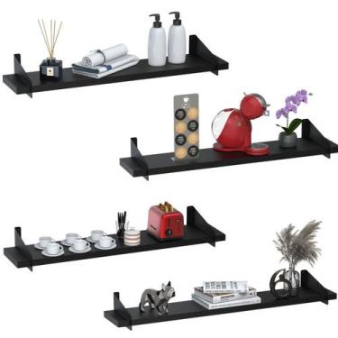 Imagem de 4 Prateleiras Suspensa Estilo Industrial Madeira 60cm UN PP - Unidas S