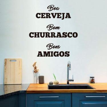 Imagem de Adesivo de Parede Frase Cerveja Churrasco e Amigos Decoração Bar - Kan