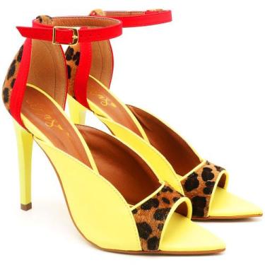 Imagem de Sandália Bico Folha Salto Alto em Couro Siciliano/Onça Ella's - Ellas 