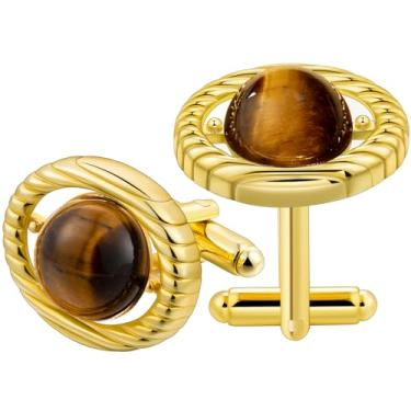 Imagem de Abotoaduras douradas masculinas, abotoaduras de cristal para homens abotoaduras de latão ouro casamento negócios presente de aniversário para noivo pai marido namorado, Metal, Sem Pedra Preciosa