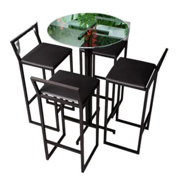 Imagem de Conjunto Mesa Alta Bar Bistrô Redonda Vidro 4 Banquetas Confort Estofado Industrial Black (PRETO)