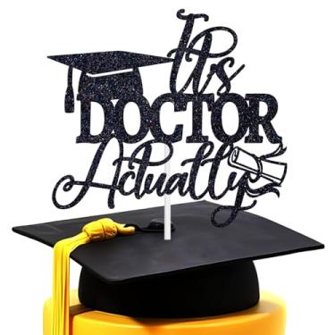 Imagem de It's Doctor Actually Cake Topper, Congrats Doctoral Degree/PHD Cake Decor, Class of 2025 Doctorate Graduation Party Decorations Supplies, Black Glitter