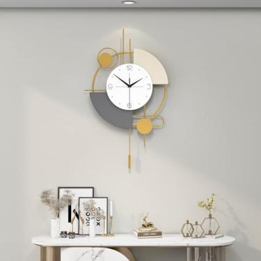 Imagem de JTWALCLOCK Relógio de parede grande moderno para decoração de sala de estar, relógio de parede dourado grande decorativo de 38 cm com pêndulo operado por bateria sem tique-taque para cozinha, quarto