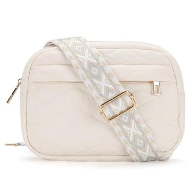 Imagem de MAXTOP Pequenas bolsas transversais acolchoadas para mulheres, pochete de viagem com alça larga ajustável, presentes para mulheres, Bege