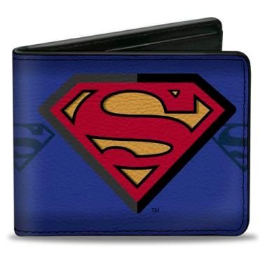 Imagem de Buckle-Down Carteira masculina Buckle-down PU Bifold – Superman Shield central/escudo listrado Blues Bi Fold, multicolorida, 4 x 3,5 EUA