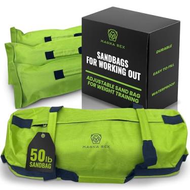 Imagem de Sacos de areia para malhar - 22,7 kg - Equipamento resistente ajustável para treinamento com pesos - 1 externo, 3 sacos de areia internos - Treino resistente portátil - Verde sem batida
