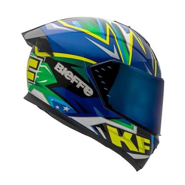 Imagem de Bieffe Capacete Moto Fechado B-12 KF Azul Metalico/Verde 56 com Viseira Color e Cristal
