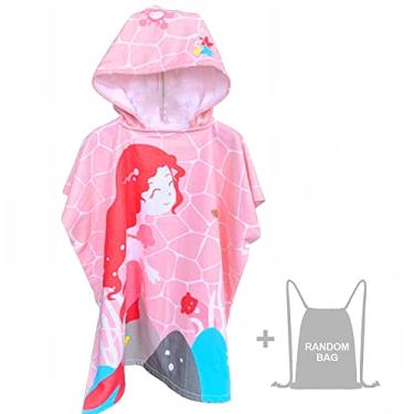 Imagem de Toalha de banho infantil com capuz, roupão de banho extra grande macio de microfibra para meninas e meninos e crianças de 4 a 10 anos, toalhas poncho padrão sereia com bolsa