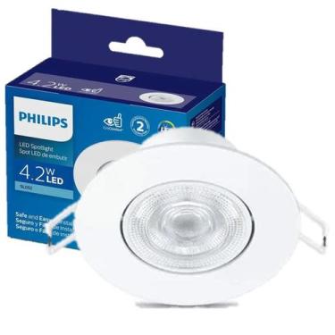 Imagem de Kit 6 Spot Led Philips Redondo Embutir 4.2w Luz Quente 2700K