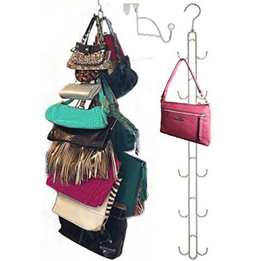 Imagem de Boottique Organizador de cabide para porta e armário - 12 ganchos, suporte de bolsa gira 360, aço inoxidável resistente comporta até 22,7 kg; bolsas, bolsas transversais