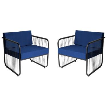 Imagem de Conjunto 2 Poltronas área Externa Fibra Sintética Córdova Preto-azul