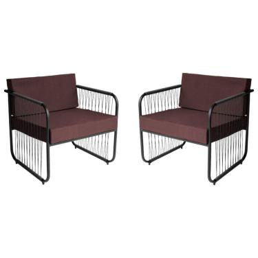 Imagem de Conjunto 2 Poltronas área Externa Fibra Sintética Córdova Preto-marrom
