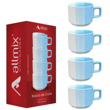 Imagem de Conjunto De Xicaras Em Cerâmica Azul Ternura 90ml 4 Unidades - ALLMIX