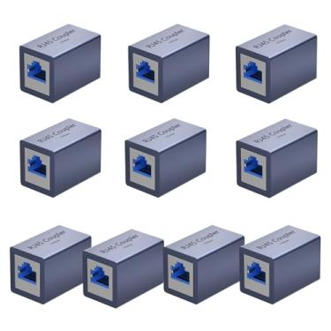 Imagem de Dingsun Acoplador RJ45, extensor Ethernet fêmea para fêmea acoplador Ethernet para Cat7/Cat6/Cat5/Cat5e (pacote com 10, cinza)