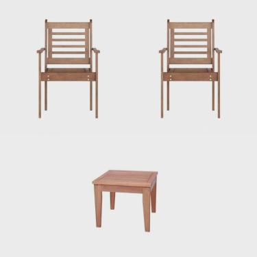 Imagem de Conjunto 2 Poltronas Empilháveis e Mesa de Centro Madeira Maciça