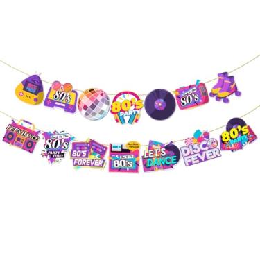 Imagem de Faixa dos anos 80, acessórios de festa retrô dos anos 1980 para adultos, artigos de decoração de festa de aniversário, discoteca para festas e eventos temáticos, adereços de cabine de fotos, 14 peças