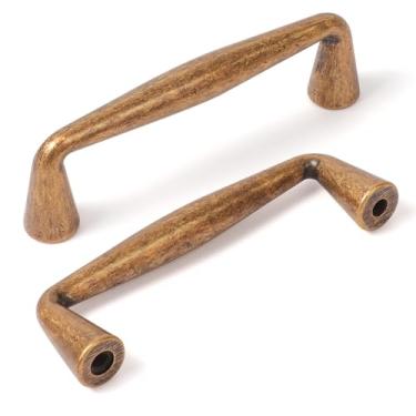 Imagem de GRANTENOV Pacote com 10 puxadores de armário de latão antigo com orifício central de 7,6 cm, puxador de armário retrô vintage, ferragens de cozinha para porta de cozinha, gaveta, quarto, móveis de