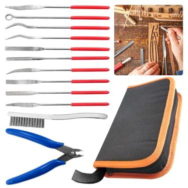 Imagem de GLSJA Conjunto sortido de mini arquivos de diamante | Conjunto de lixa de agulha de 10 peças 3 x 140 mm com cortador de descarga azul e escova de arame | Ferramentas de precisão para joias, metal