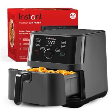 Imagem de Combo de forno de fritadeira a ar grande Vortex 5.7QT (90 receitas no aplicativo), programas de cozinha inteligente personalizáveis, cesta antiaderente e lavável na lava-louças, preta