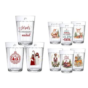 Imagem de Kit 3 Copos Americanos 190ml De Vidro Personalizado Estampado Natal Decoração Vintage Papai Noel (Fé)