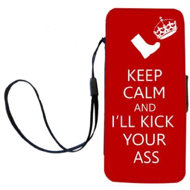 Imagem de Rikki Knight Capa carteira flip Keep Calm or I'll Kick Your Ass cor vermelha com aba magnética para Apple iPhone 5c