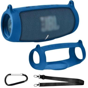 Imagem de Capa de silicone para alto-falante Bluetooth portátil JBL Charge 5, gel de viagem, bolsa de transporte de borracha à prova d'água com alça (azul)