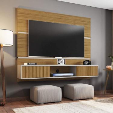 Imagem de Painel Para Tv Até 65" 2 Portas Âmbar Móveis Bechara Cinamomo/Off White/Ripado