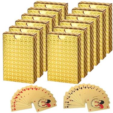 Imagem de Zubebe 12 Decks Playing Cards Waterproof Gold Playing Cards Bulk Plastic Gift Poker Cards Gold Foil Playing Cards Deck of Cards for Adults Washable Flexible for Party and Game