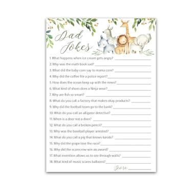 Imagem de DAD JOKES Baby Shower Games, SAFARI ANIMALS, Jungle Theme Baby Shower — Pack of 25 — Fun Dad Joke Game, Funny Daddy Joke Trivia, Welcome to the Wild Shower, Gender Neutral, Birthday Activity G550-DJK