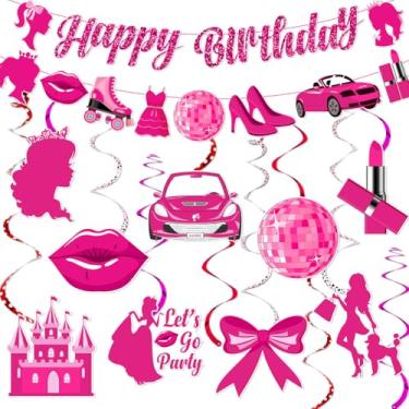 Imagem de suonengongyi Decorações Para Festa De Aniversário Rosa Choque, Suspensas Princesa Rosa, Faixa Feliz Princesa, Meninas, Tema Boneca, Decoração Cowgirl