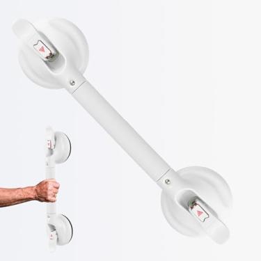 Imagem de Daren Medical Alça de chuveiro atualizada de 43 cm para banheira, alças de chuveiro com barra de sucção forte, segurança de banheiro para idosos deficientes e deficientes, branca