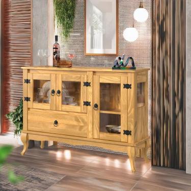 Imagem de Aparador 3 Portas Vidro Lateral Madeira Maciça Rústico Mel D125vl Shop Jm