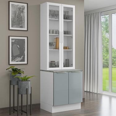 Imagem de Kit Balcão + Cristaleira 70cm Branco Cinza Lux Madesa 01 Branco Cinza