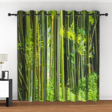 Imagem de Cortinas de cozinha de bambu verde floresta de bambu paisagem rural planta estilo chinês primavera floresta tratamento de janela para decoração de quarto sala de estar cortinas de janela 106 x 163 cm