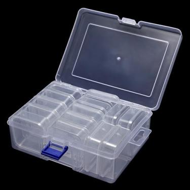 Imagem de KADS Caixa organizadora de contas com 14 compartimentos com fecho azul – Recipientes de armazenamento de plástico transparente com tampa articulada para fazer pulseiras, joias DIY, arte de unhas