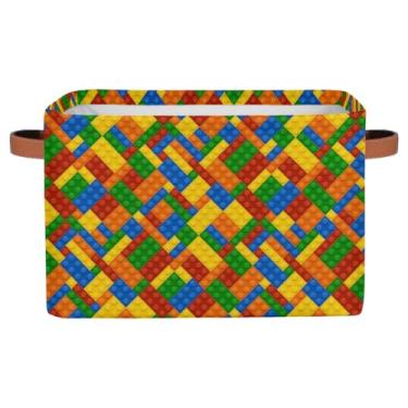 Imagem de LLCXCSI Blocos de montar cesta de armazenamento infantil dobrável cesto organizador retangular amarelo cestas de presente para decoração de berçário prateleira de livros roupas toalha de brinquedo