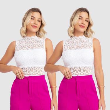 Imagem de Kit 2 Body Feminino Renda Sexual Guipir Gola Alta Moda Verão - Swisz, 