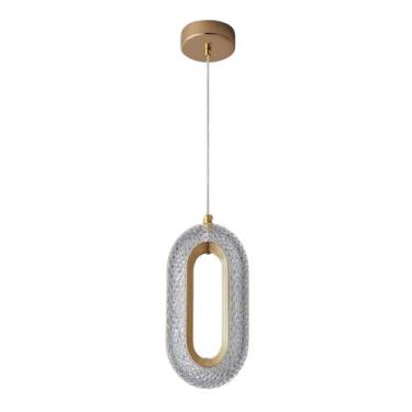 Imagem de Pendente Oval Acrílico Dourado 25cm Led 8W 3 em 1 Bivolt 15741-PL - PA