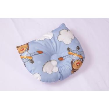 Imagem de Travesseiro Anatômico Infantil, Apoio de Cabeça com Estampas de Animais, 25x22cm, Fibra de Silicone (URSO AVIADOR)