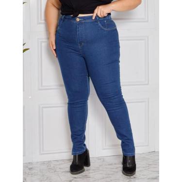 Imagem de Calça jeans fem plus azul premium cos alto levanta bumbum laycra - ss 