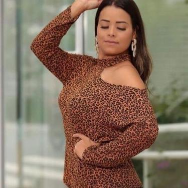 Imagem de Blusa manga longa decote no ombro gola alta feminina viscolaycra - Fil