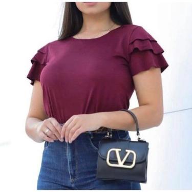 Imagem de Blusa feminina suede manga curta babado fashion - Filó Modas