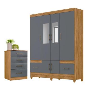 Imagem de Conjunto Guarda Roupa Com Espelho e Cômoda Gokyo Freijó Cinza - CASA H