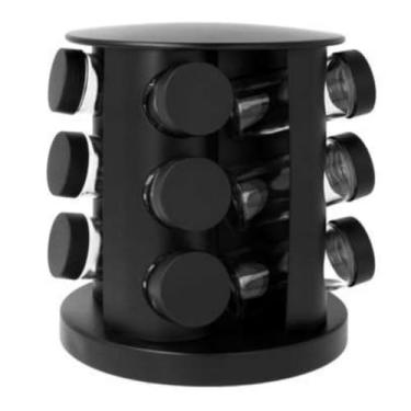 Imagem de Porta Condimentos Temperos Giratório 9 Potes Vidro 90G com Tampa Dosadora Preto + Etiquetas Adesivas(Porta Tempero)