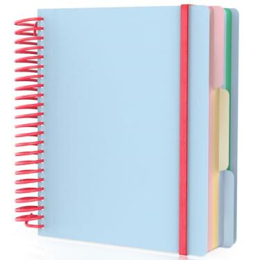 Imagem de EUSOAR Caderno espiral pautado universitário pequeno, pacote com 1 caderno espiral A5 18,5 cm x 20,6 cm com bolsos, 120 folhas perfuradas com 2 furos, caderno espiral de 3 assuntos para trabalho