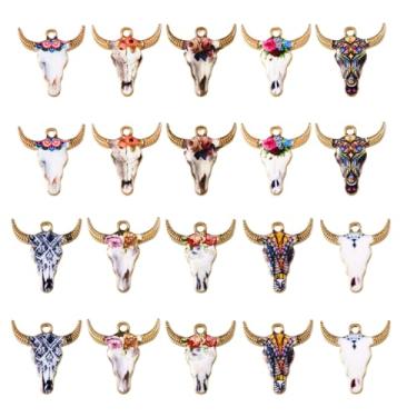 Imagem de Spritewelry 20 peças, 10 estilos, esmaltado, cabeça de gado, pingentes, flores, bovino, formato de cabeça de boi, pingentes de animais para brincos, colares, pulseiras, chaveiros, joias, artesanato, Metal, Sem Pedra Preciosa