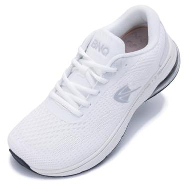 Imagem de SURRAY Tênis feminino de caminhada com bico largo com suporte de arco, tênis de corrida de largura extra larga para fascite plantar pé plano, alívio da dor, tamanho 6-11, Branco, cinza, 9 Wide